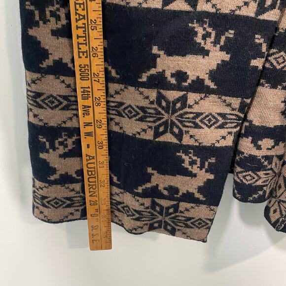 Neve Women's Sweater Coat Brown Black Merino Wool Toggle Buttons Deer Printed M - Picture 7 of 8